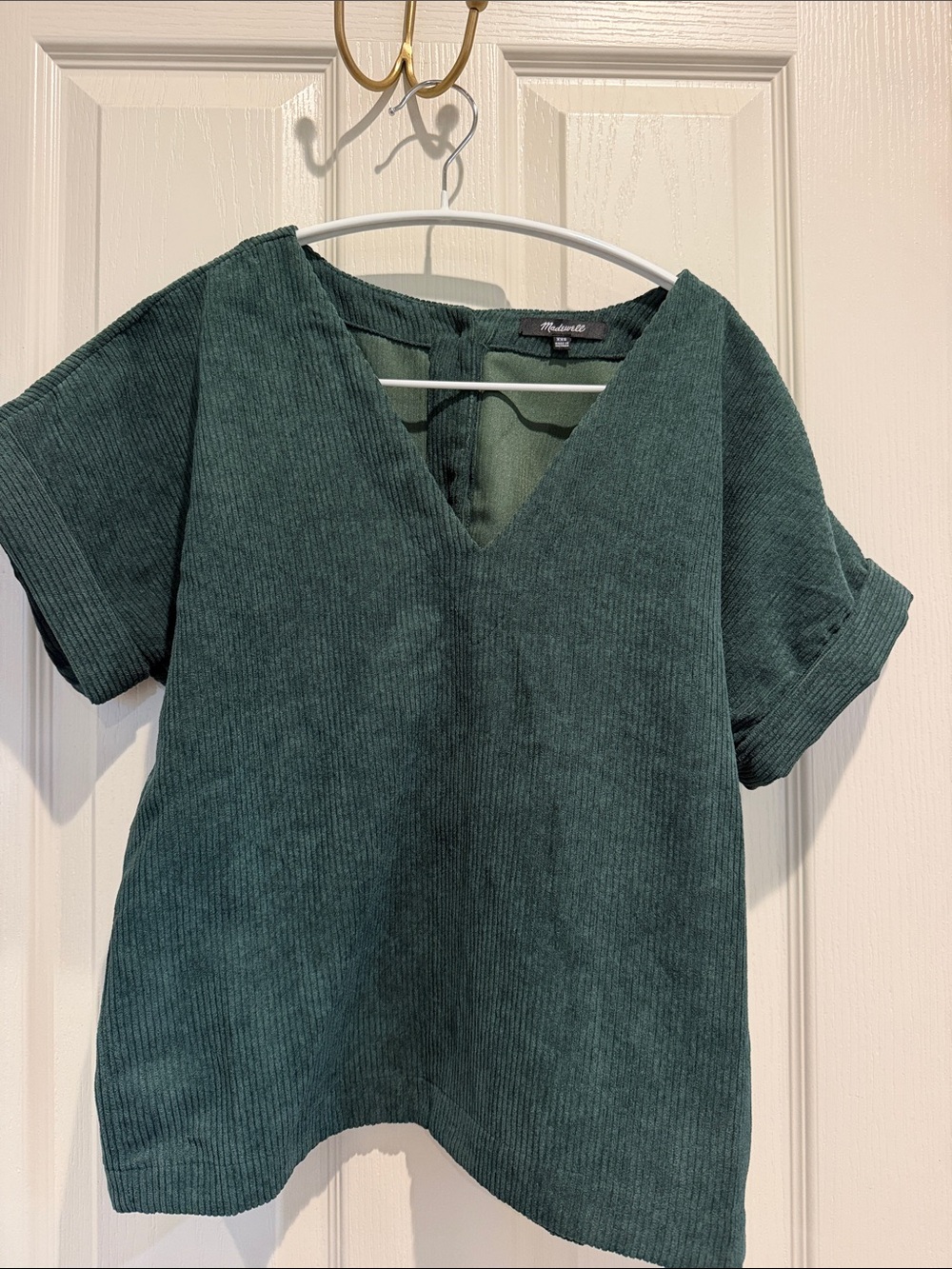 Madewell Green Corduroy V neck top